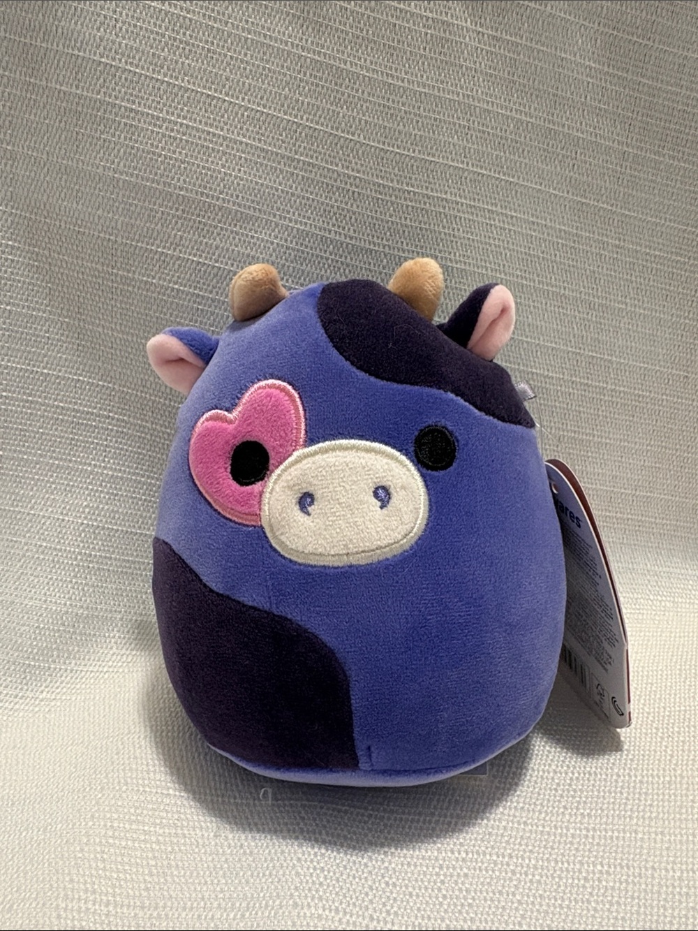 Squishmallows Purple Cow with Pink Heart Detail
